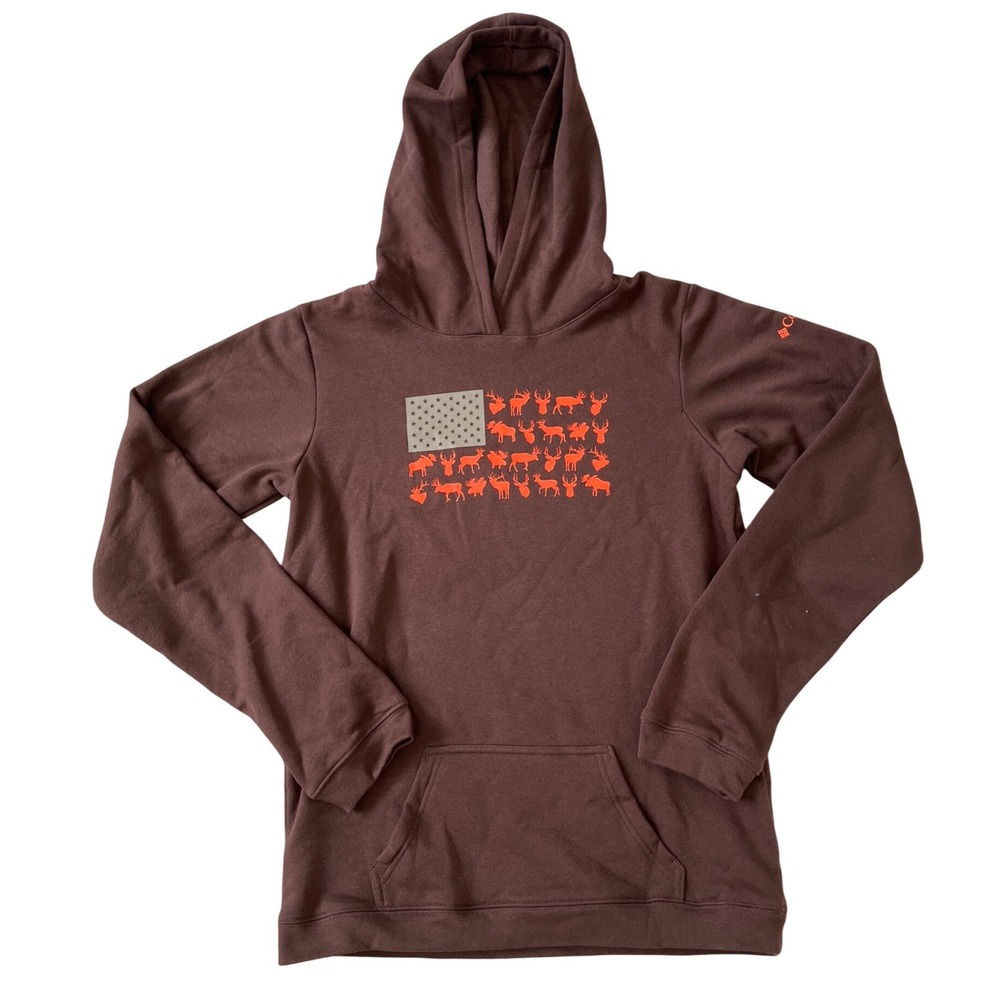Columbia Youth XL PHG Hunt Flag Hoodie Brown Orange Deer Elk AB7923-256 NEW
